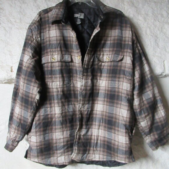 Brown Plaid Button Down Quilted Shacket - Picture 1 of 6